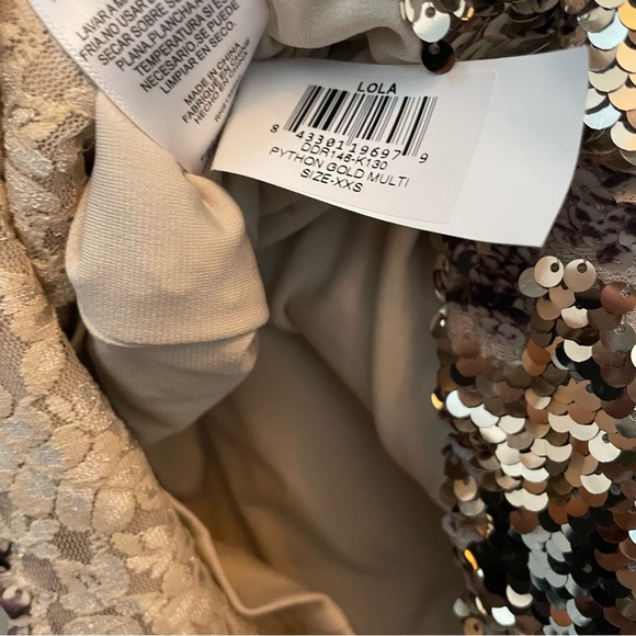 Dress The Population Lola Mini Sequin Stretch Dress in Python Gold size XXS - Picture 7 of 14